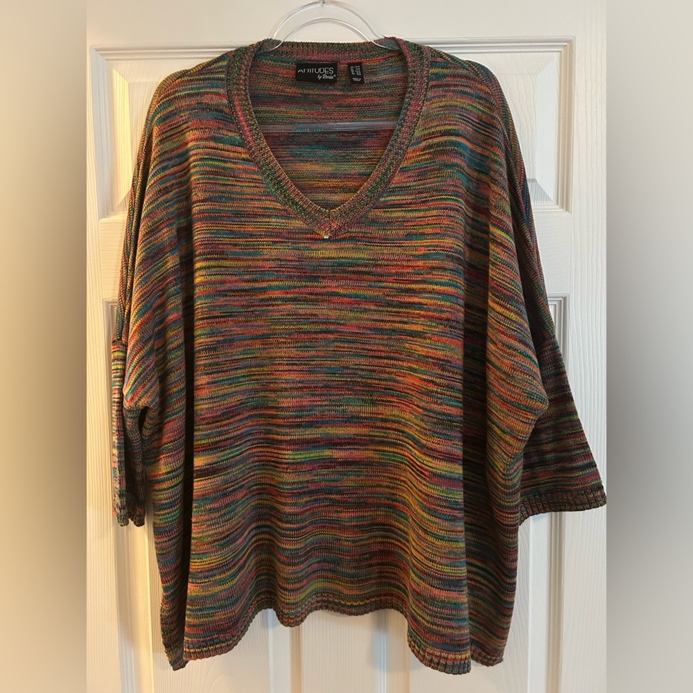 Attitudes by Renee V-Neck Sweater in Red and Orange